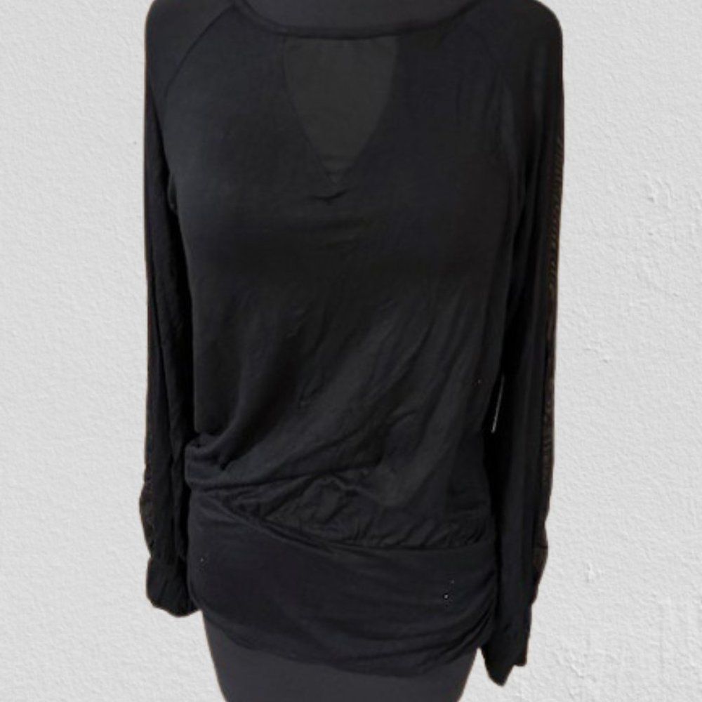 Hippie Chic Black Jersey Top with Black Mesh Details  4269  XL  NWT Boutique